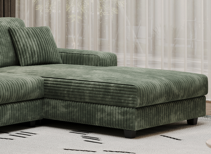 Combined Double Queen Sofa, Corduroy Fabric, Modern Comfortable Large Size Sofa, Living Room Double Lounge Chair, Green