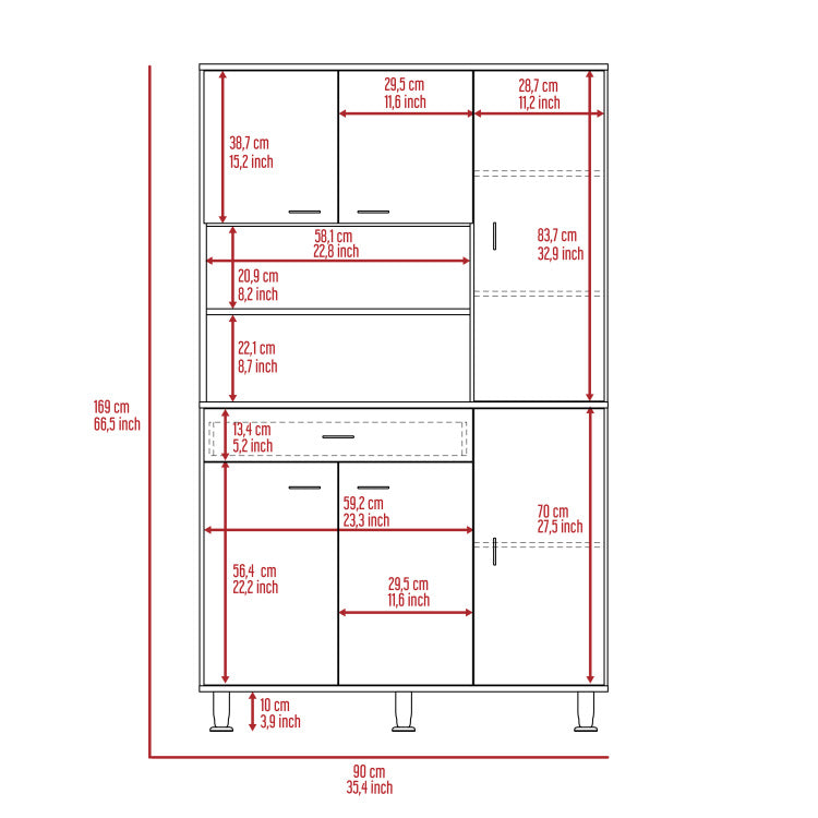Venice 90 Pantry Cabinet, Multiple Cabinets, One Drawer, Two Open Shelves