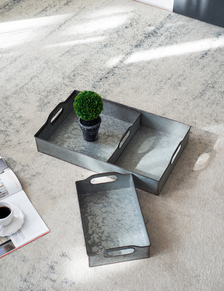 S 3 Decorative Galvanized Gray Nesting Trays