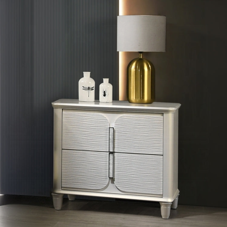 Pearl White Finish Luxury Glam Nightstand Of 2 Drawers Wooden Bedroom Furniture 1Pc