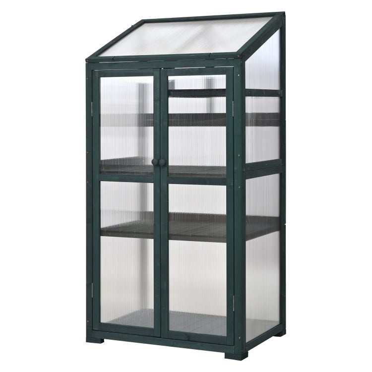 62Inch Height Wood Large Greenhouse Balcony Portable Cold Frame With Wheels And Adjustable Shelves For Outdoor Indoor Use, Forest Green