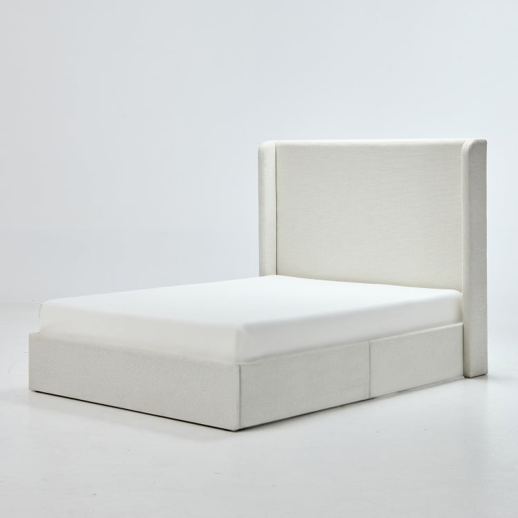Caron Upholstered Wingback Bed 54" High Headboard Simplicity Minimalist Without Wooden Slats Box Spring Request Easy Assembly Queen Textured Ivory Canvas Chenille