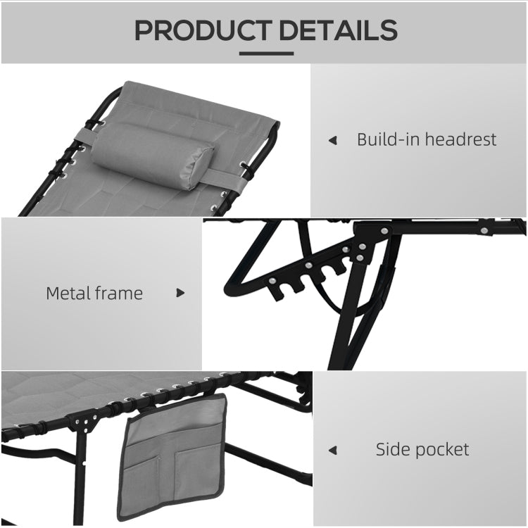 Outsunny Folding Chaise Lounge Set With 5 Level Reclining Back, Outdoor Lounge Tanning Chair With Padded Seat, Side Pocket & Headrest For Beach, Yard, Patio, Gray