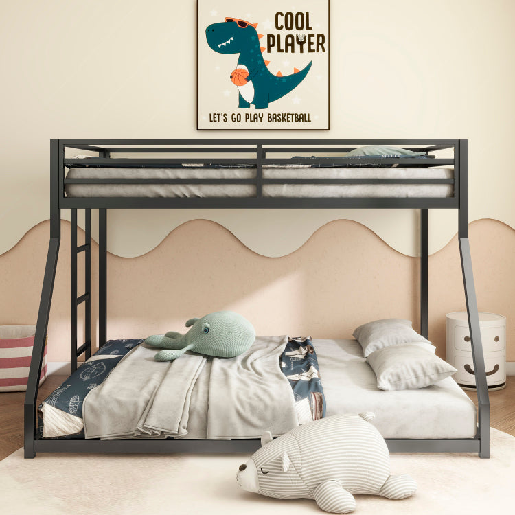 Adam Sturdy Twin Over Full Bunk Bed Metal Black For Kids And Adult, Low Profile Twin Over Full Bunk Bed With Ladder And Guardrails, Easy Climbing, Beds For Bedroom, Same As Original B083124171