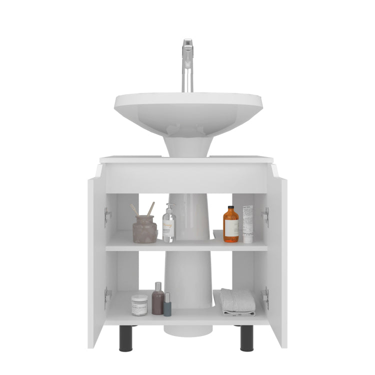 Under Sink Storage 24.8" H, 2 Doors, 2 Shelves, 4 Legs, White Bathroom