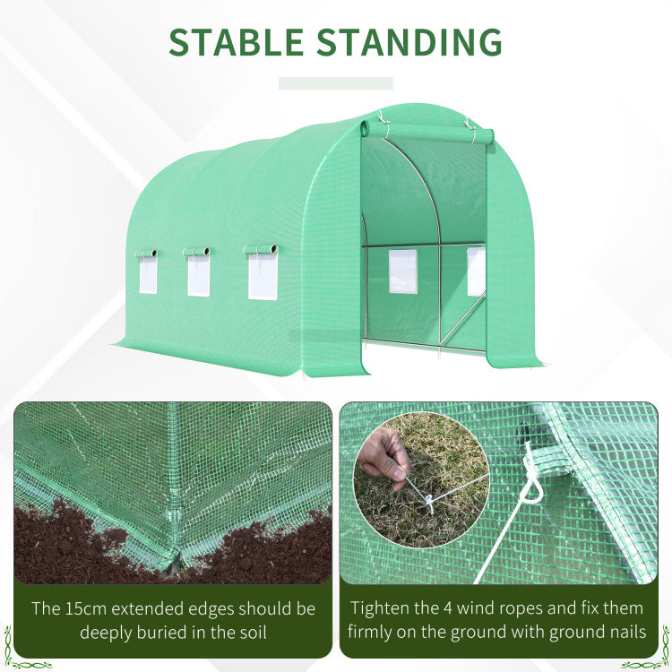 Outsunny 15' X 6' X 7' Walk In Tunnel Greenhouse Garden Plant Growing House With Door And Ventilation Window, Green