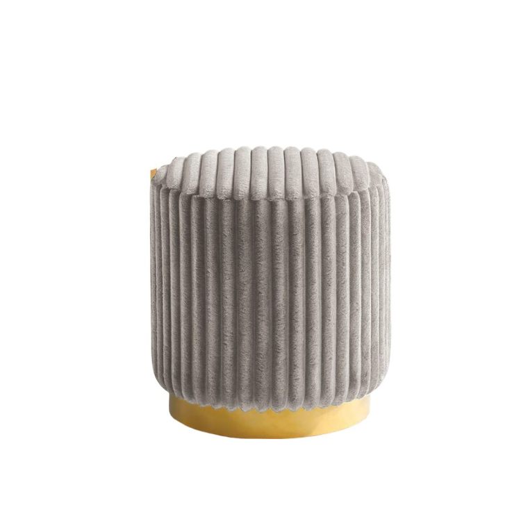 Gray Finish Contemporary Style 1Pc Round Accent Stool Gold Base Stainless Steel Fur Fabric Primary Living Room
