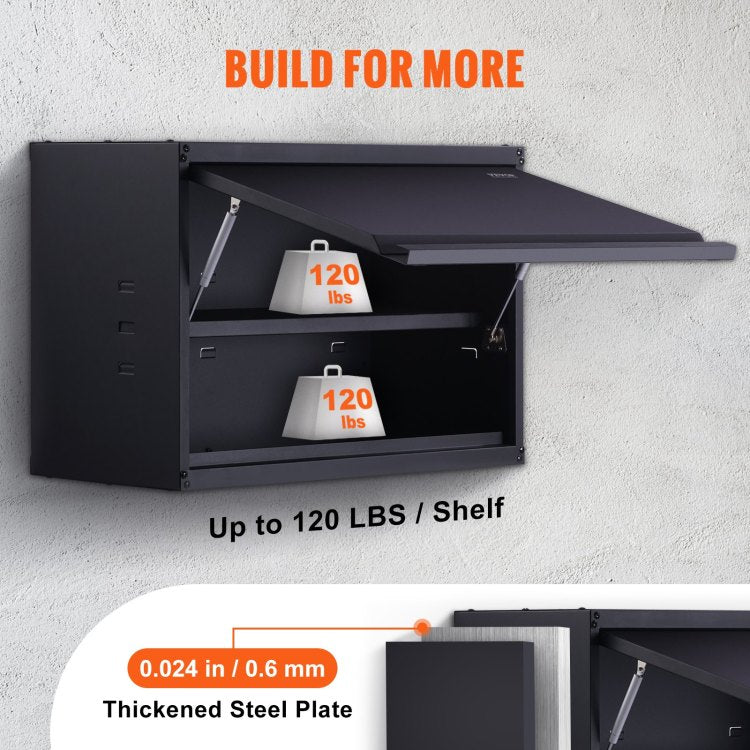 Metal Storage Cabinet, 120Lbs Load Capacity Per Shelf, 20'' Tall Wall Mounted Powder Coating Steel Garage Cabinet With Adjustable Shelf, Press To Lock & Open Door, Perfect For Office Home Garage