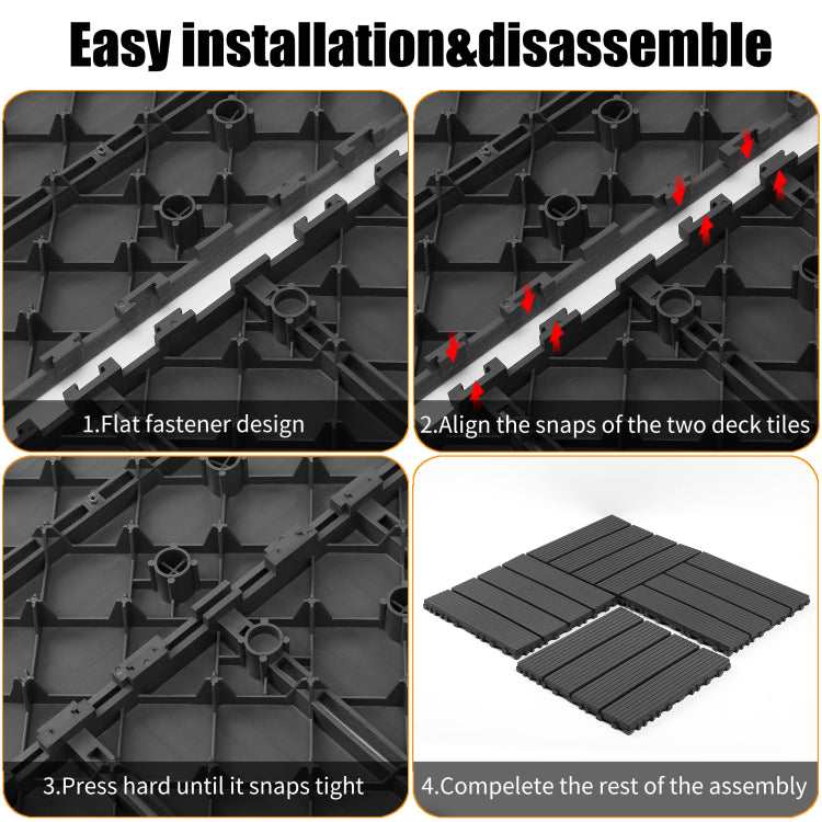 Plastic Interlocking Decking Tiles, 44 Packs Of Terrace Decking Tiles, 12 Inches X 12 Inches Waterproof For All Weather Use, Backyard Pool Decking Tiles, Dark Gray