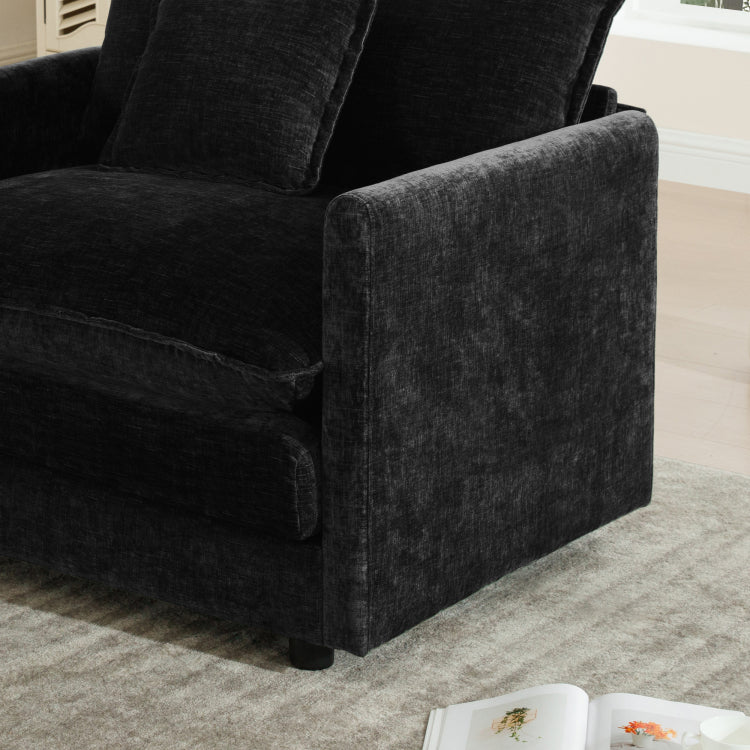 Modern Accent Chair With Ottoman, Living Room Club Chair Chenille Upholstered Armchair , Reading Chair For Bedroom, Black Chenille
