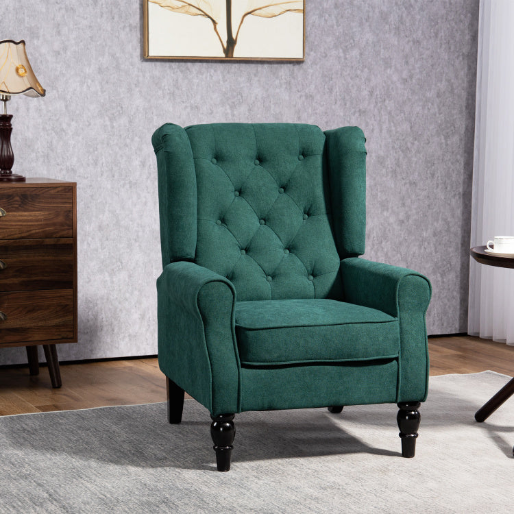 Homcom Button Tufted Accent Chair With High Wingback, Rounded Cushioned Armrests And Thick Padded Seat, Dark Green