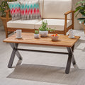 Outdoor Acacia Wood Coffee Table, Teak Finish Rustic Metal,Black And Brown, 18'' H X 27.25'' W X 43.25'' L