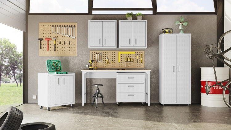 Floating Garage Cabinet In White