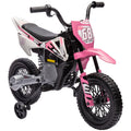 Qaba Kids Dirt Bike With Twist Grip Throttle, 12V Electric Motorcycle, Electric Bike For Toddler With Training Wheels, Rear Suspension & Music For Ages 3 6 Years, Pink