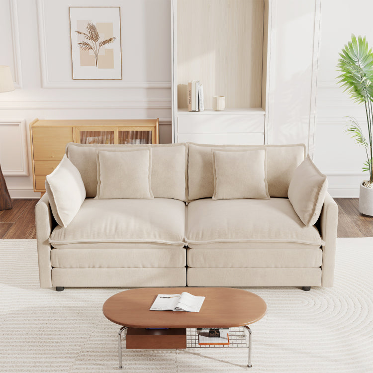 Modern Fabric Loveseat Sofa Couch For Living Room, Upholstered Large Size Deep Seat 2 Seat Sofa With 4 Pillows ,Light Coffee Chenille