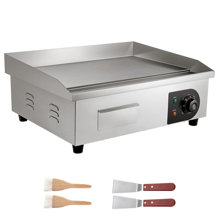 Commercial Electric Griddle, 21 X 11.8 Inch, 1750W, 122 570 F Adjustable Temp Control, Stainless Steel Countertop Flat Top Grill With 2 Spatulas, 2 Brushes And 4 Foot Pads, For Steak, Pancake