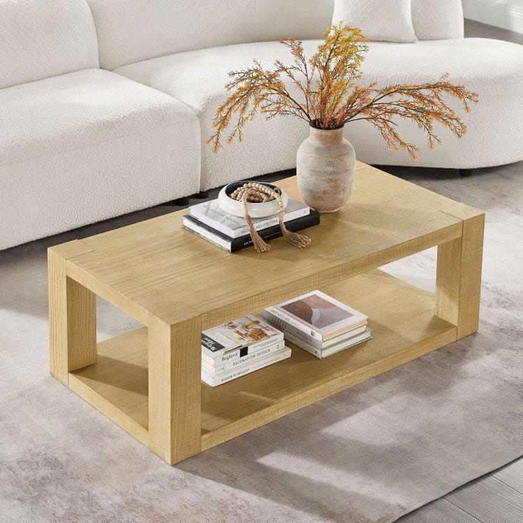 Modern Design 48 Inch Rectangular Coffee Table,2 Tier Mdf Rectangle Coffee Table For Living Room,Office,Natural Color