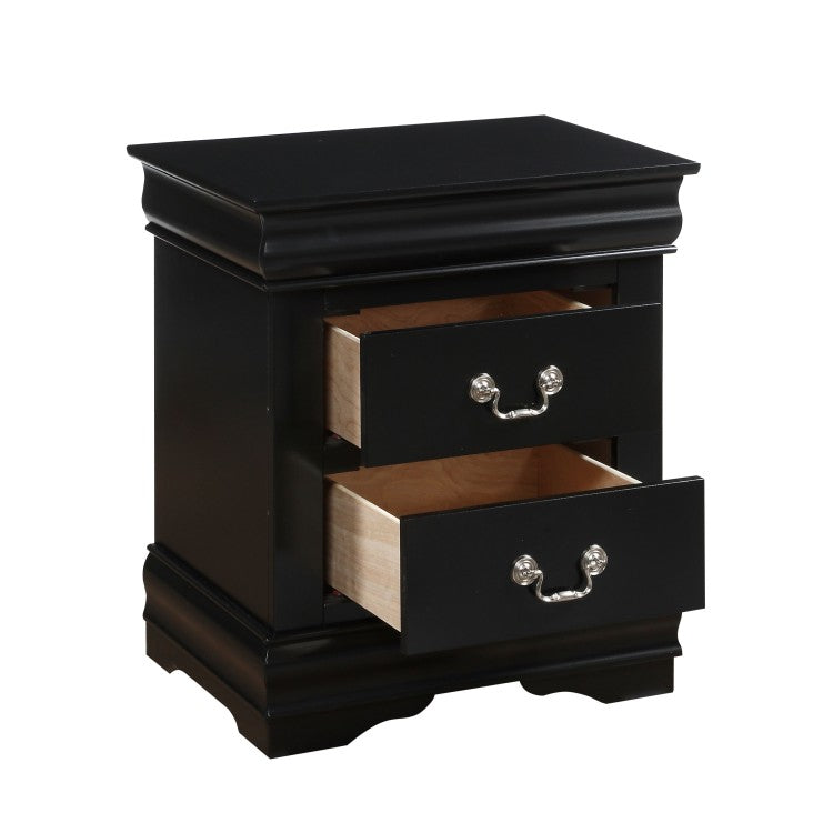 1Pc Traditional Classic Black Finish 2 Drawers Nightstand Wooden Bedroom Furniture