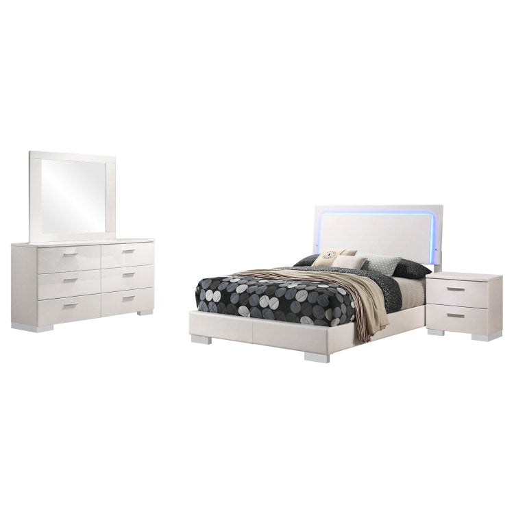 Dulcey White High Gloss 4 Piece Full Bedroom Set