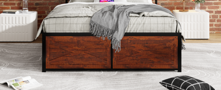 Queen Bed Frame With Storage Headboard And 12 Drawers Led Lights, Metal Platform Non Slip Without Noise Mattress Foundation Strong Metal Slats Support,No Box Spring Needed