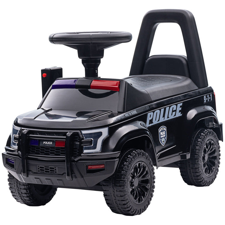 Aosom Kids Push Ride On Car With Working Pa System And Horn, Police Truck Style Foot To Floor Sliding Car For Boys And Girls With Under Seat Storage, For 18 Months To 5 Years Old, Black