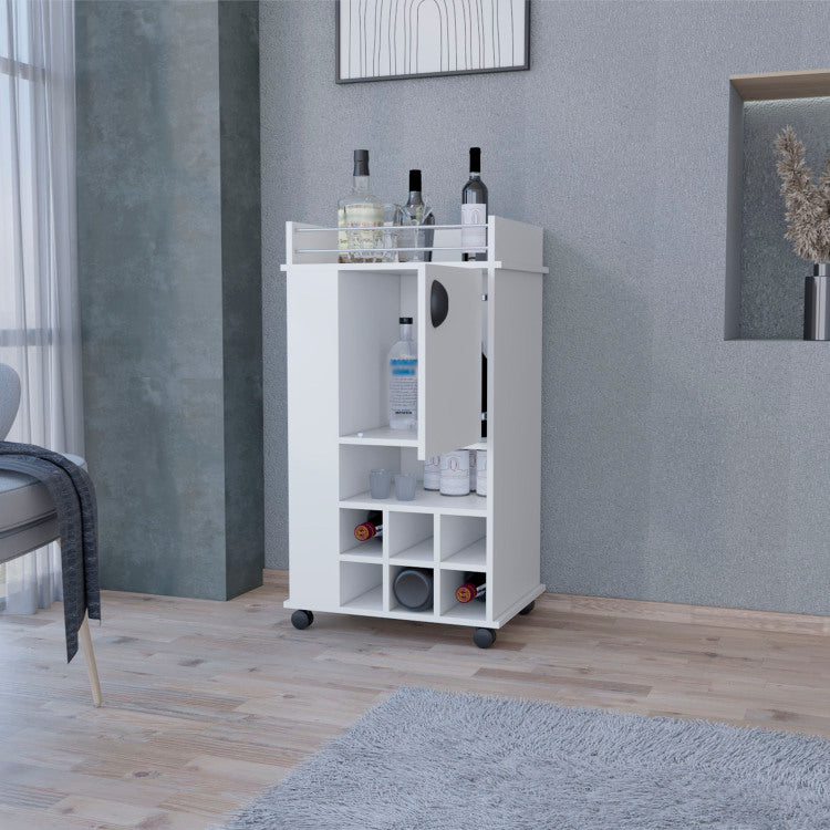 Farson Bar Cart With 2 Side Shelf, 6 Built In Wine Rack And Casters