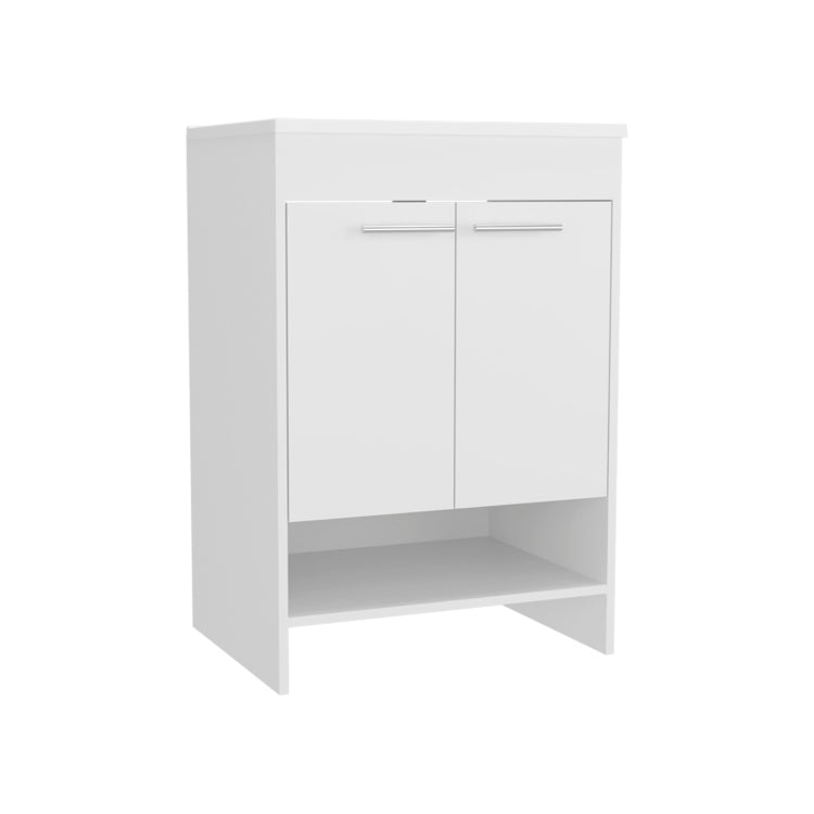 Lorenzo Floor Vanity With Four Drawers And Two Open Shelves, White
