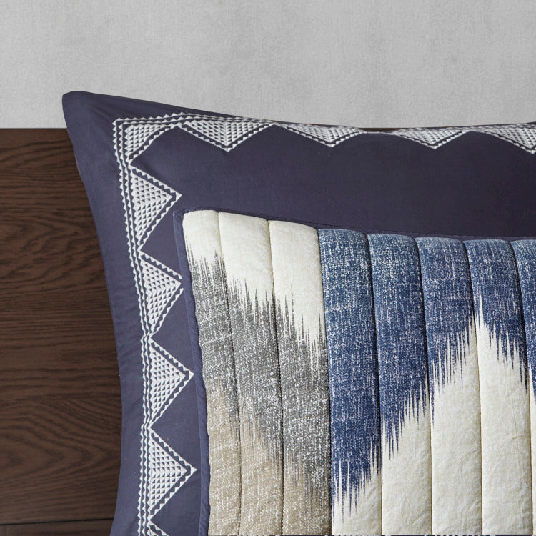 3 Piece Printed Cotton Quilt Set Navy Full Queen