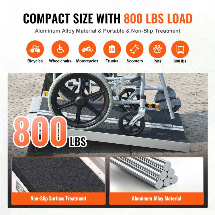 Portable Wheelchair Ramp, 6 Ft 800 Lbs Capacity, Non Slip Aluminum Folding Threshold Ramp, Foldable Mobility Scooter Ramp Wheel Chair Ramp, Handicap Ramp For Home Steps, Stairs, Doorways, Curbs