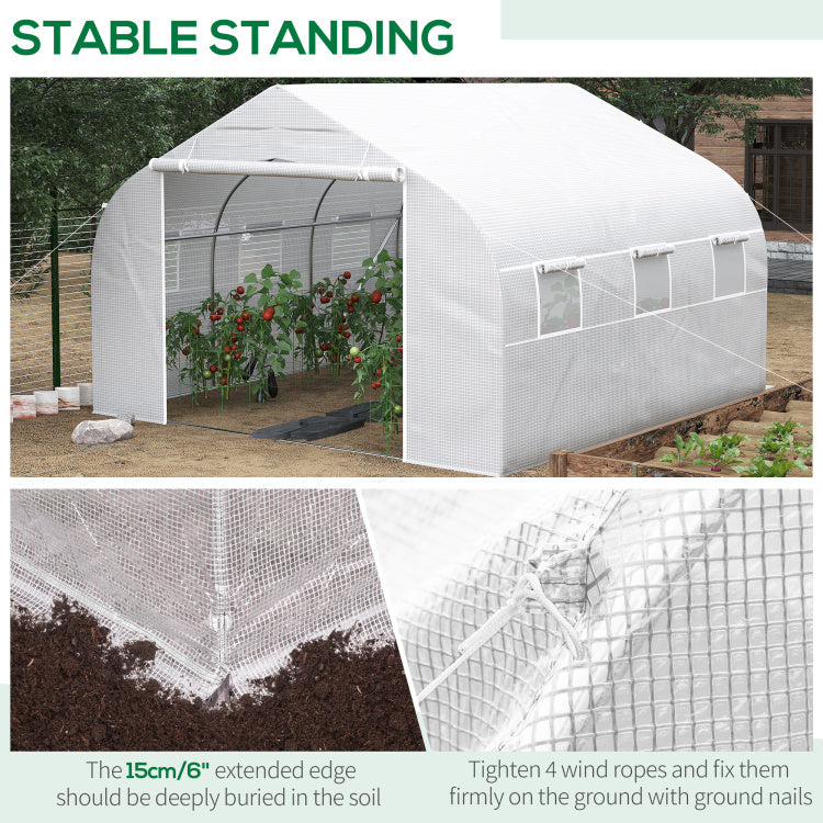 Outsunny 12' X 10' X 7' Walk In Greenhouse, Tunnel Green House With Zippered Mesh Door And 6 Mesh Windows, Gardening Plant Hot House With Galvanized Steel Frame, White