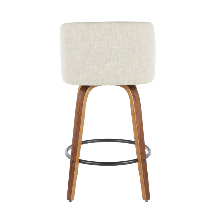 Mid Century Modern Counter Stool In Walnut And Cream Fabric Set Of 2