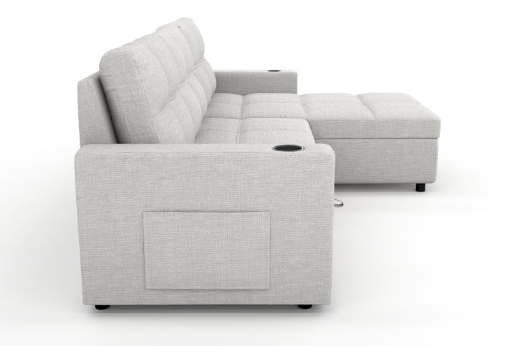 Convertible Fabric Sofa Bed, Pullout Sectional Sleeper Sofa Couches With Usb Charging & Cup Holders, L Shape Sleeper With Storage For Living Room Beige