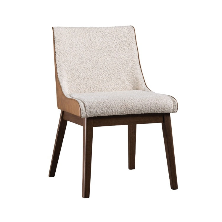 Mid Century Modern 2Pc Side Chair Padded Seat Angled Legs Curved Panel Back Walnut And Beige Finish