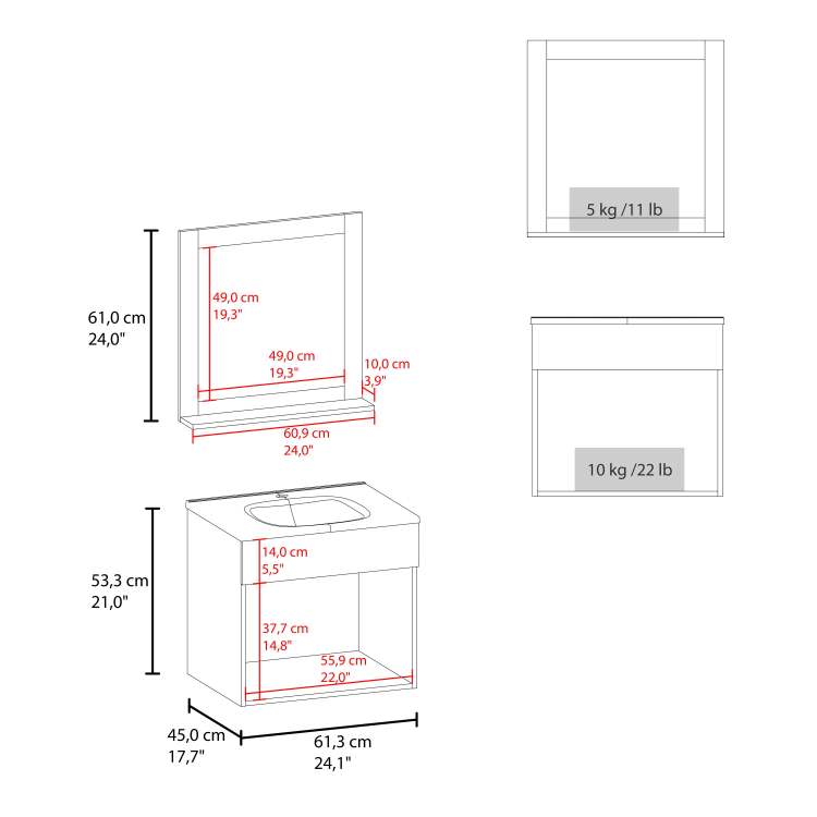 White 2 Door Floating Bathroom Vanity Set With Sink And Mirror