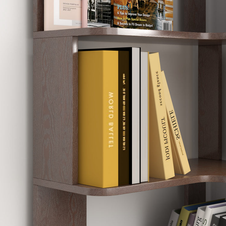 6 Tier Freestanding L Shaped Corner Bookshelf For Living Room, Bedroom, Wooden Bookcase With Anti Drop Panle And Anti Tipping Device, Display Shelf Open Storage Rack Organizer For Home Office Dark