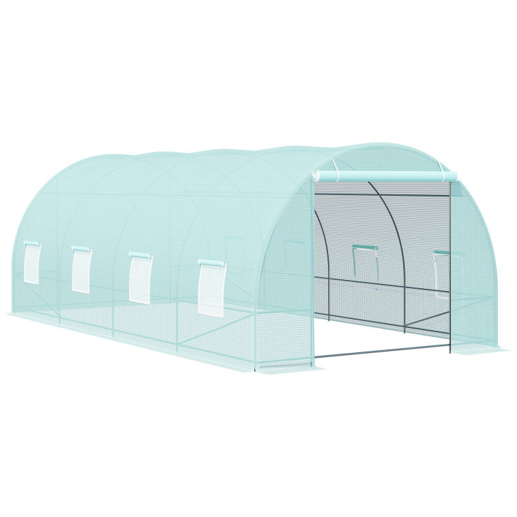 Outsunny 20' X 10' X 7' Walk In Tunnel Greenhouse, Garden Warm House, Large Hot House Kit With 8 Roll Up Windows & Roll Up Door, Steel Frame, Green