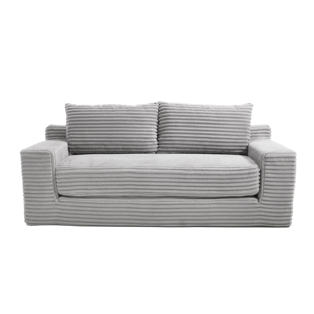 Loveseat Sofa With Memory Foam & Steel Frame No Assembly, Convertible 2 In 1 Design, Corduroy Fabric Compact Couch For Small Spaces, Apartments, Home Office & Bedroom Grey