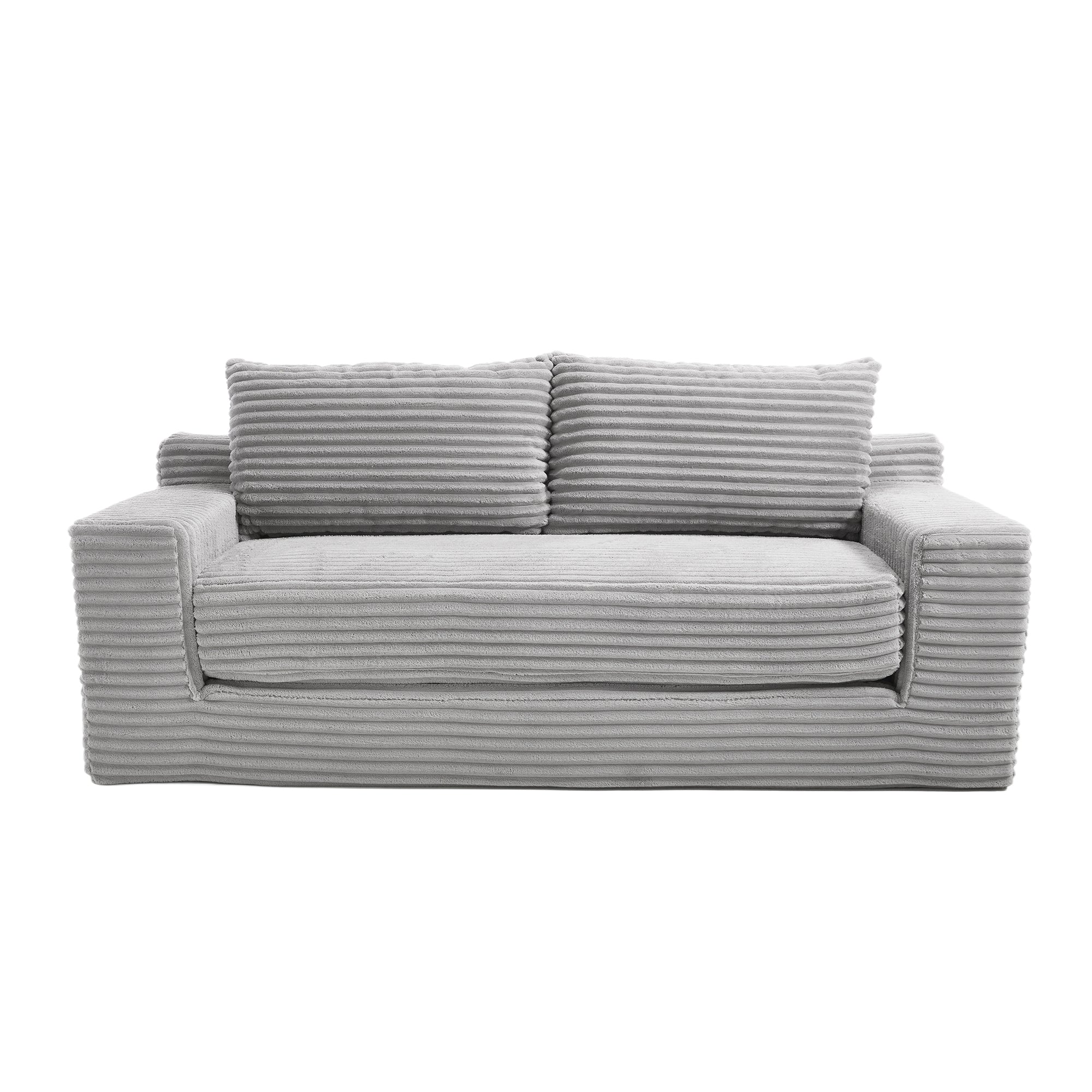 Loveseat Sofa With Memory Foam & Steel Frame No Assembly, Convertible 2 In 1 Design, Corduroy Fabric Compact Couch For Small Spaces, Apartments, Home Office & Bedroom Grey