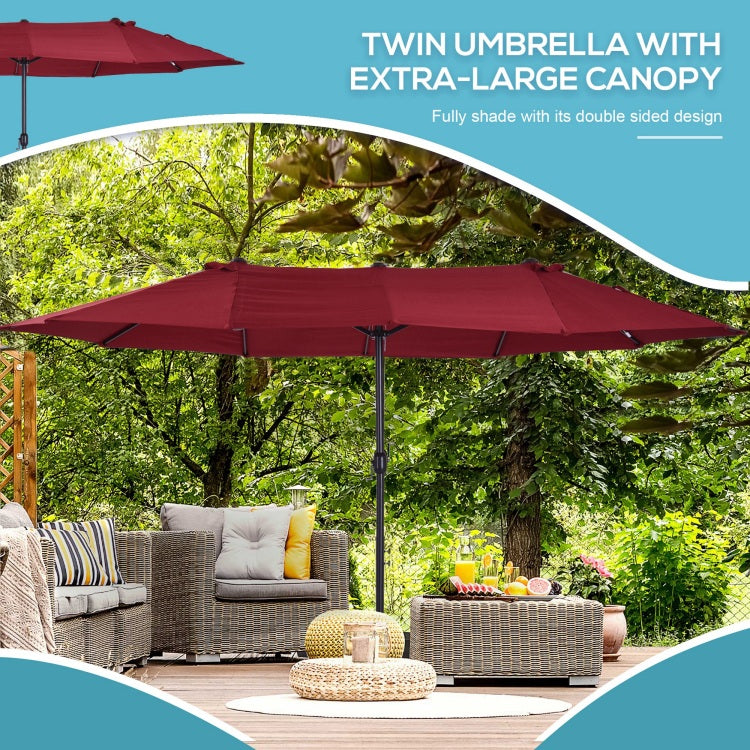 Outsunny Extra Large 15Ft Patio Umbrella, Double Sided Outdoor Umbrella With Crank Handle And Air Vents For Backyard, Deck, Pool, Market, Wine Red