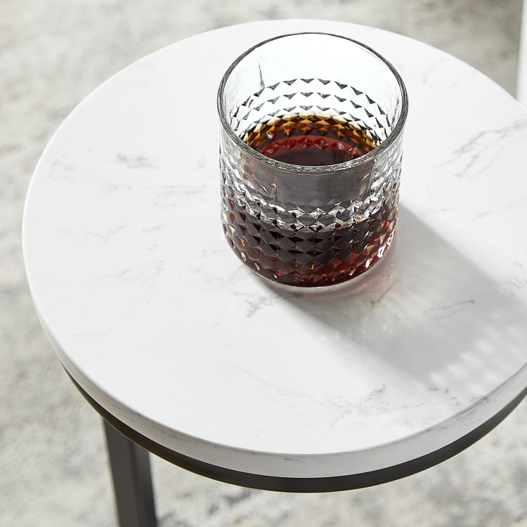 Cerro Round Metal Accent Table With Marble Top