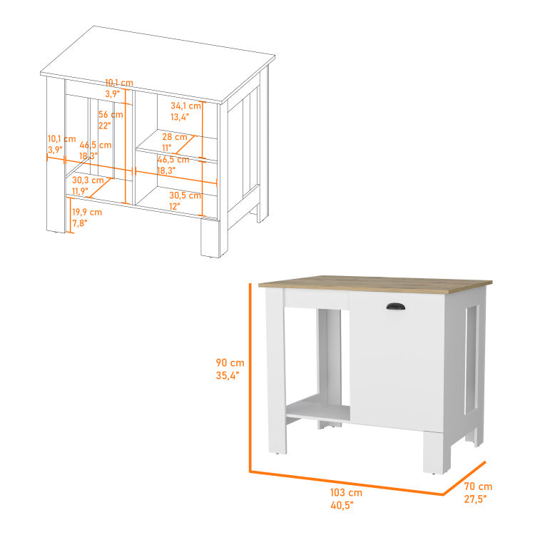 Lander Kitchen Island With Single Door And Lower Open Shelf