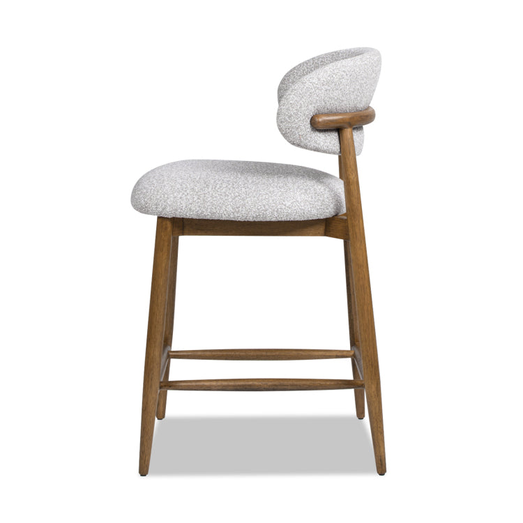 Locke 26.5" Modern Upholstered Counter Stool With Wood Frame, Salt & Pepper Boucle