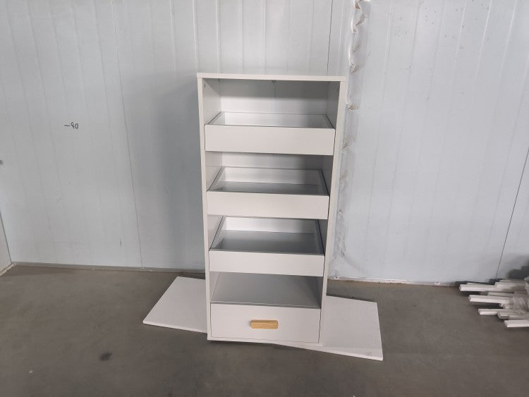 4 Tier Freestanding Bookshelf With 3 Sliding Drawers And 1 Bottom Drawer
