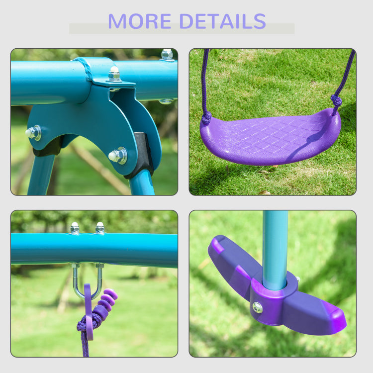 Outsunny Metal Swing Set With Glider, Two Swing Seats And Adjustable Height, Outdoor Heavy Duty A Frame Suitable For Playground, Backyard, Purple