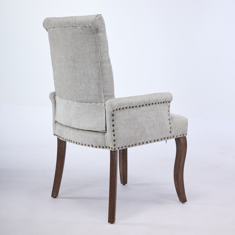 Upholstered Chenille Fabric Accent Dining Chair, Curved Solid Wood Legs, Elegant Tufted Club Dining Room Kitchen Room Arm Dining Chair, Single Pack,Beige,Sw1895Bg