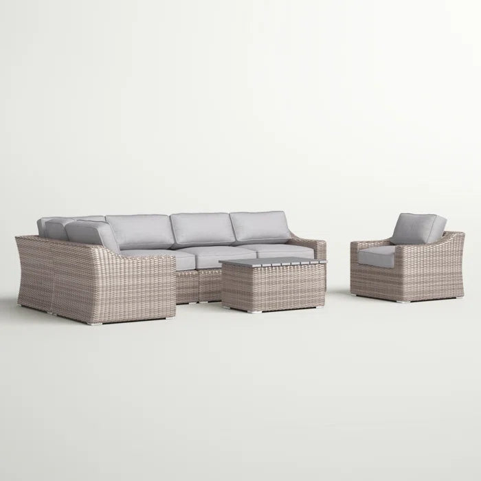 5 Person All Weather Wicker Sectional Seating Group With Cushions Fully Assembled