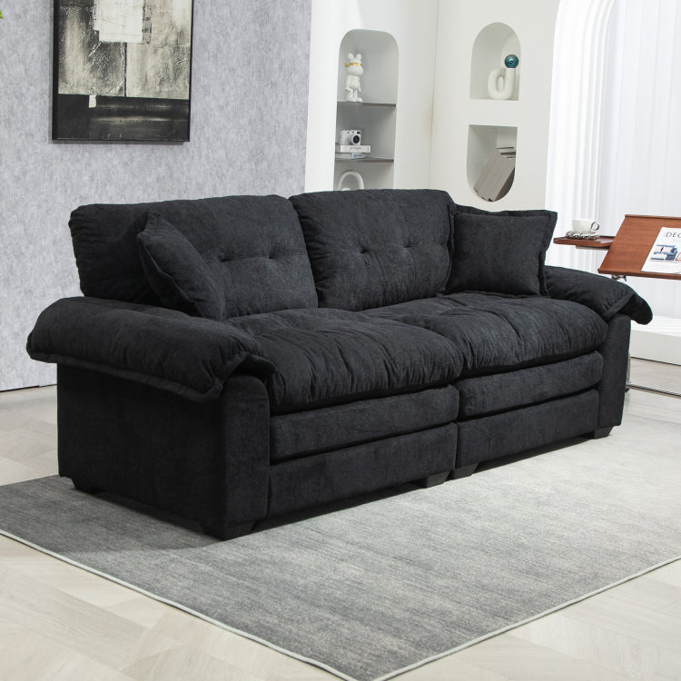 84" Chenille Sofa Small Sofa Loveseat Deep Seat Sofa Couch With 2 Throw Pillows & Memory Foam For Living Room Apartment Office Lounge Black