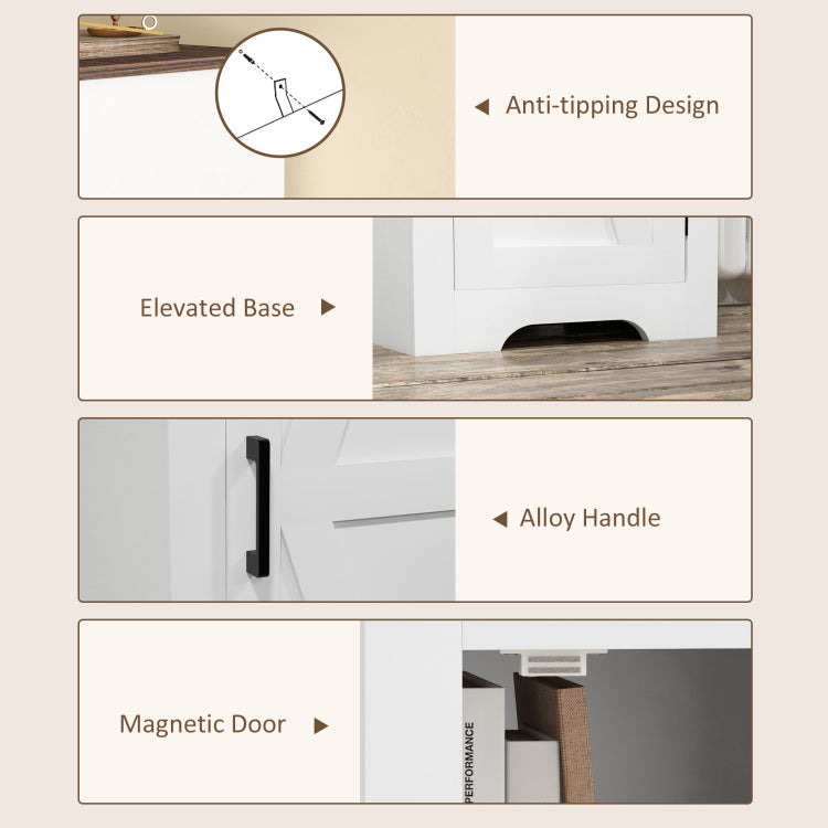 Homcom Farmhouse Storage Cabinet With Adjustable Shelf, Single Barn Door Accent Cabinet For Living Room, Floor Pantry Cabinet, White