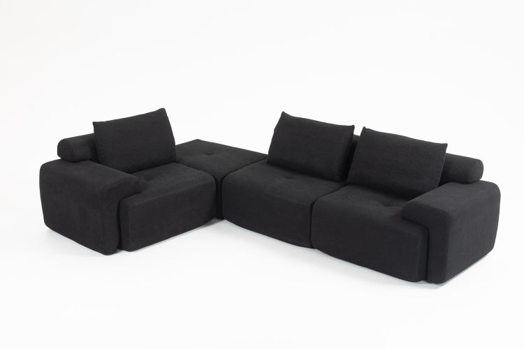 L Shaped Sectional Couches For Living Room With Memory Foam & Steel Frame No Assembly Convertible Sofa Bed, Corduroy Fabric Compression Sofa, Modular Couch For Apartments,Bedrooms,Home Theate,Black