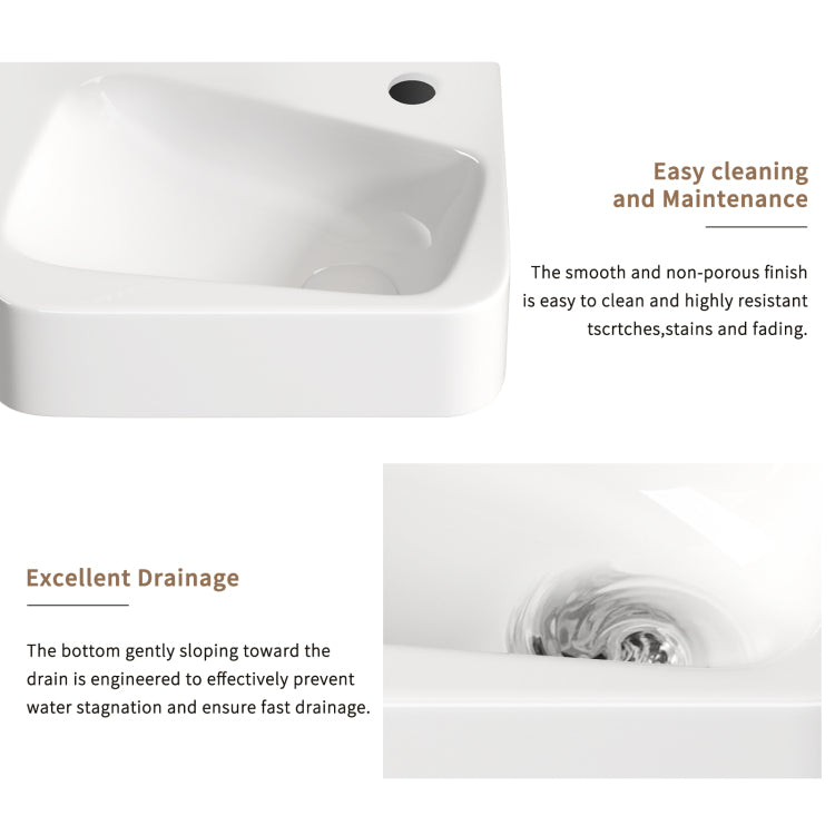 Floating Bathroom Sink Wall Mounted Rectangle Vessel Sink 14" X 10" Small Modern Bathroom Wall Hung Sink White Porcelain Ceramic Vessel Vanity Sink With Faucet &Drain